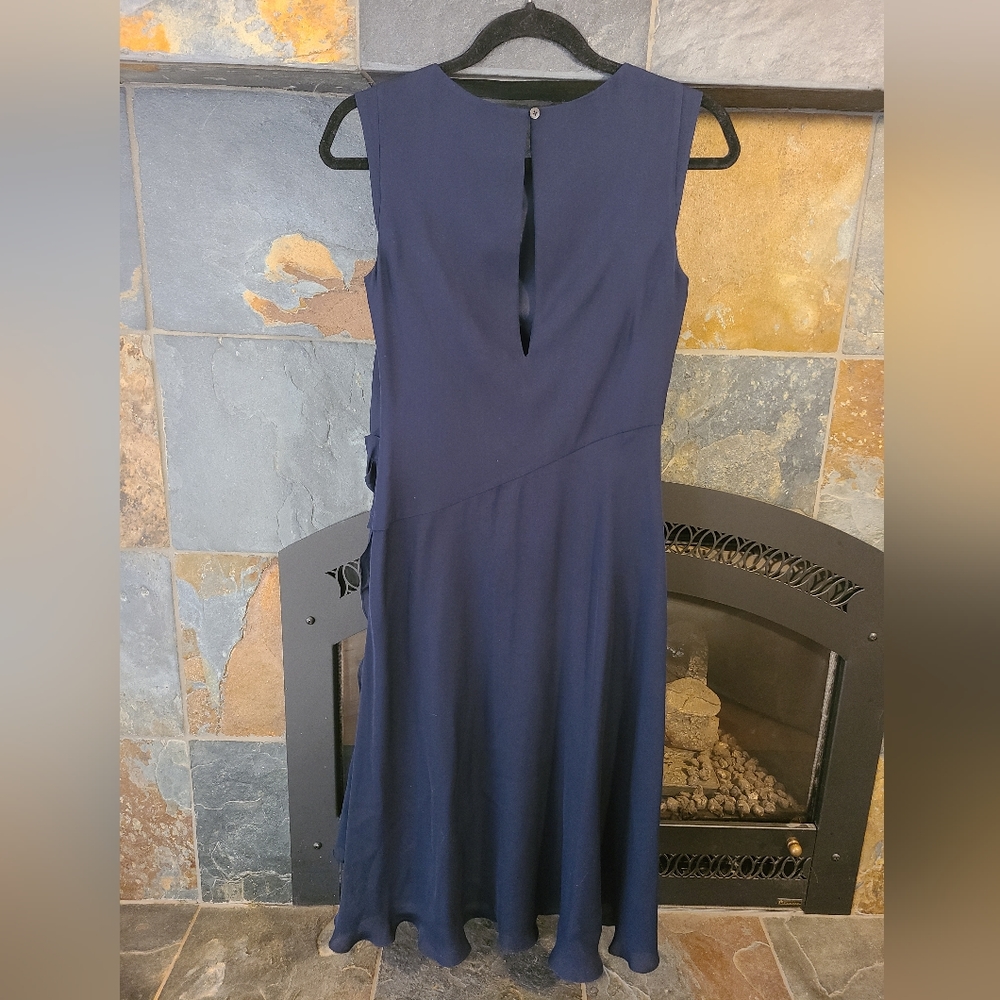 Haute Hippie Navy Blue Sleeveless Silk Draped Waist Midi Dress SZ 4 keyhole back - Picture 2 of 6